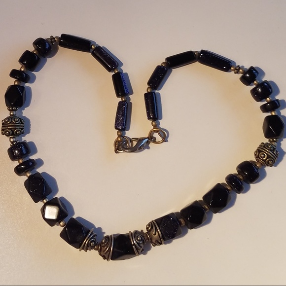 Midnight Shimmer Blue Goldstone Bead Necklace - Picture 4 of 8